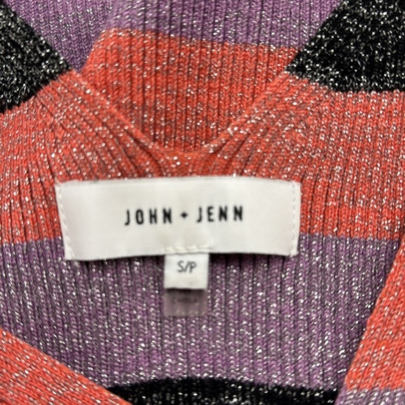 Anthropologie John + Jenn Stephanie Black Purple Coral Metallic Striped Tank Top - Picture 5 of 6